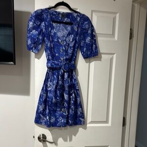 French connection Multicolored Wrap Tie Front Puff Sleeve Sundress  size 4 new